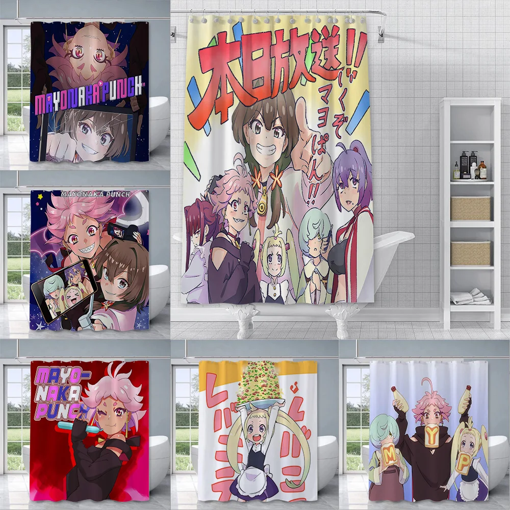 Anime M-Mayonaka P-Punch Shower Curtain Waterproof Polyester Fabric Paint Bath Curtains Home Bathroom Decor Curtain With Hook