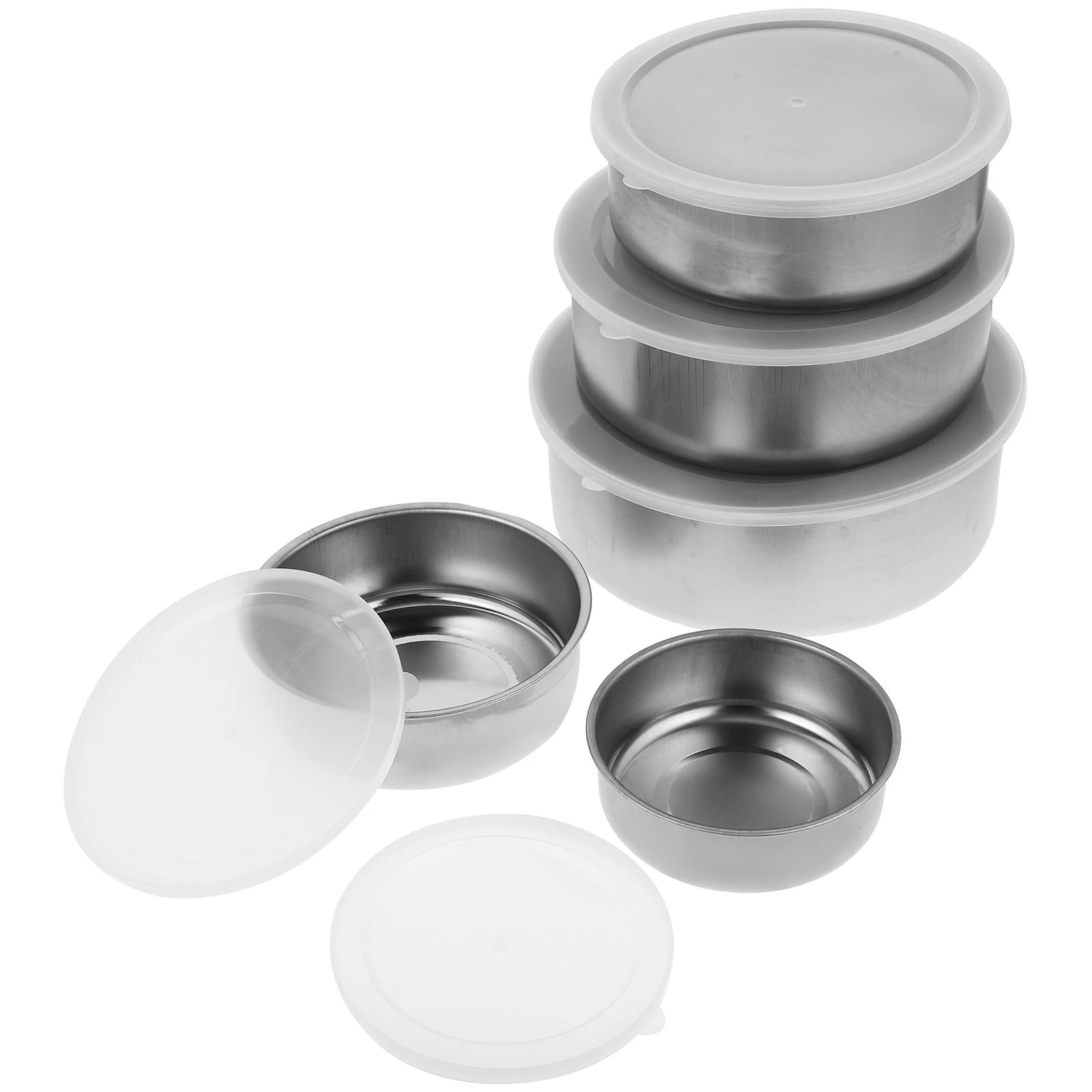 

5Pcs Preservation Box Stainless Steel Round Sealing Bowls Food Container Silver for Food Fruit Vegetable Storage