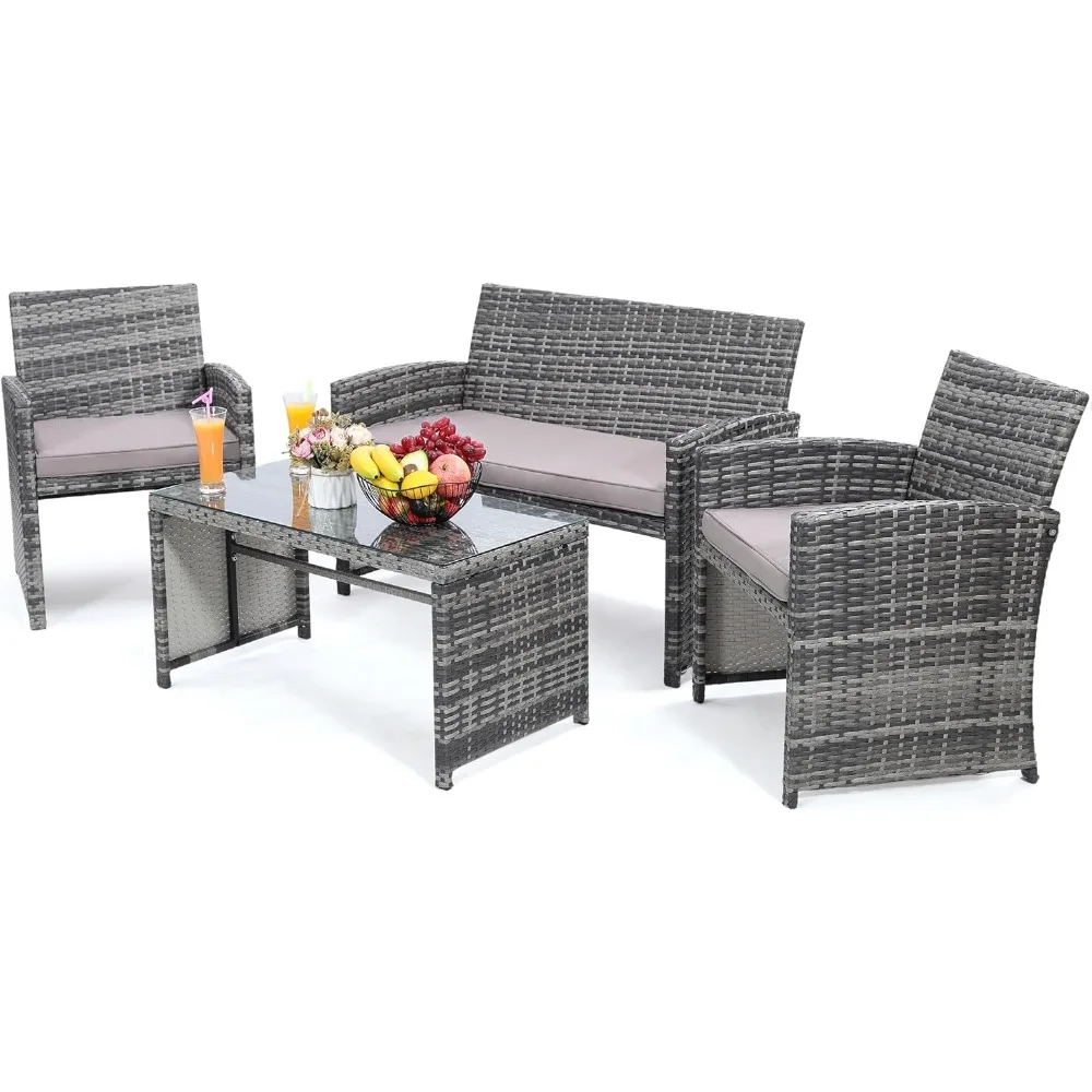 

4-piece Terrace Furniture Set, Willow Outdoor Conversation Set, Terrace Furniture with Matching Willow Coffee Table