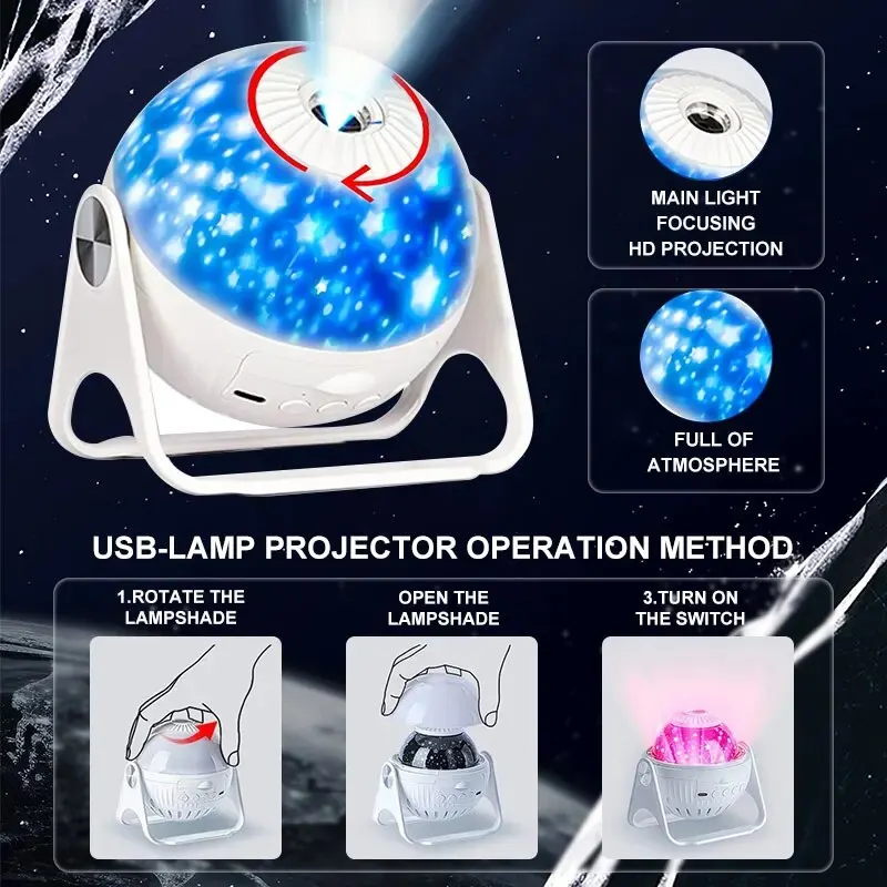 Creative Starry Sky Projection Light with 7 Light Effects USB Plug in Space Galaxy Atmosphere Night Light