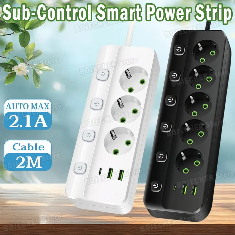 

Электрическая розетка с портами USB Type-C, умная розетка-удлинитель с независимым управлением, адаптер для розеток переменного тока, удлинитель, адаптер розеток, вилка стандарта ЕС