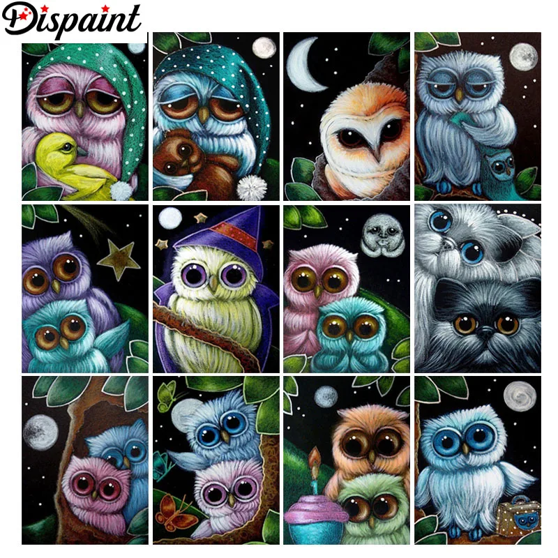 

Dispaint Full Square/Round Drill 5D DIY Diamond Painting "Cartoon owl landscape" 3D Embroidery Cross Stitch 5D Home Decor Gift