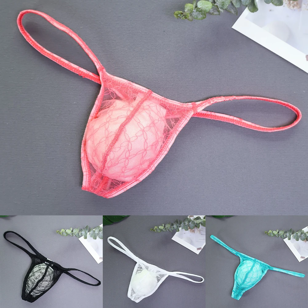 

1 шт., мужские кружевные сетчатые дышащие стринги, стринги, эластичный тонкий ремешок, выпуклая сумка, трусы, нижнее белье, мужские трусы