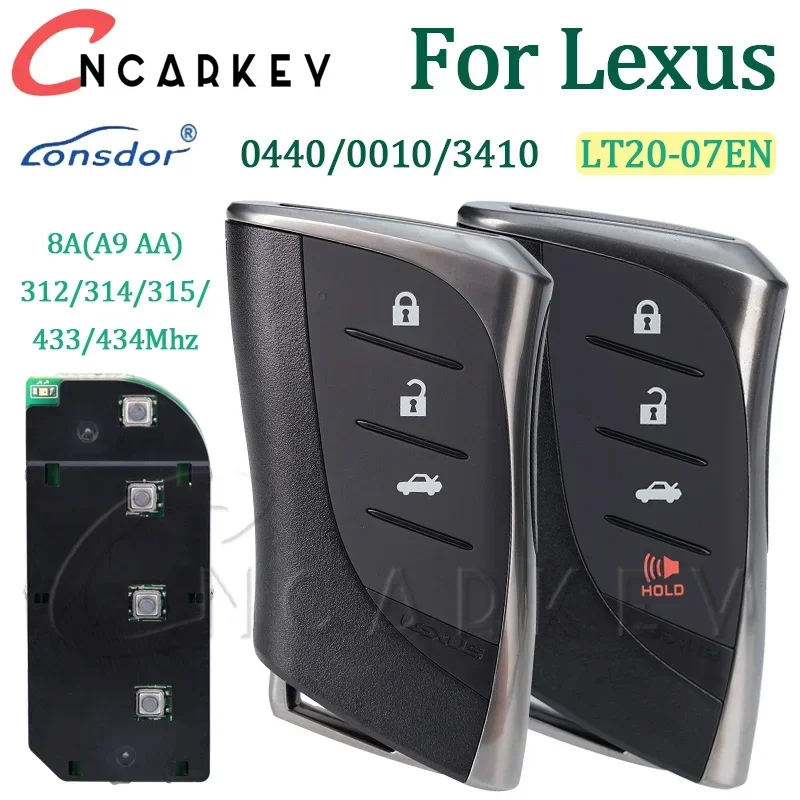 Lonsdor For Lexus RX ES300h ES200 LS500 LS500H 0440 433.58/434.42MHz LT20-07EN Smart Remote Key 312/314.3Mhz 8A AA A9 BA Chip