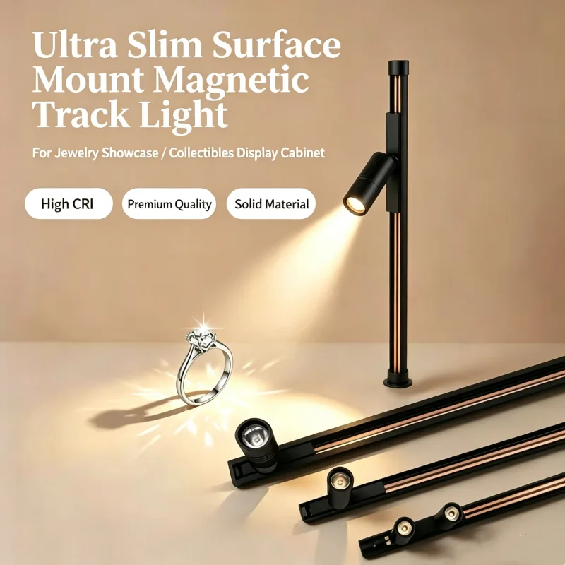 Suface Mounted Mini Magnetic Led Track Light Adjustable Spotlight for Jewelry Display Cabinet Museum Art Exhibition Lamp Dc12V