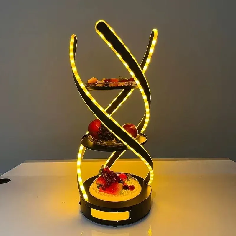 

Bar Luminous Fruit Plate Stainless Steel Deluxe LED Double Layer Egg Fruit Snack Platter