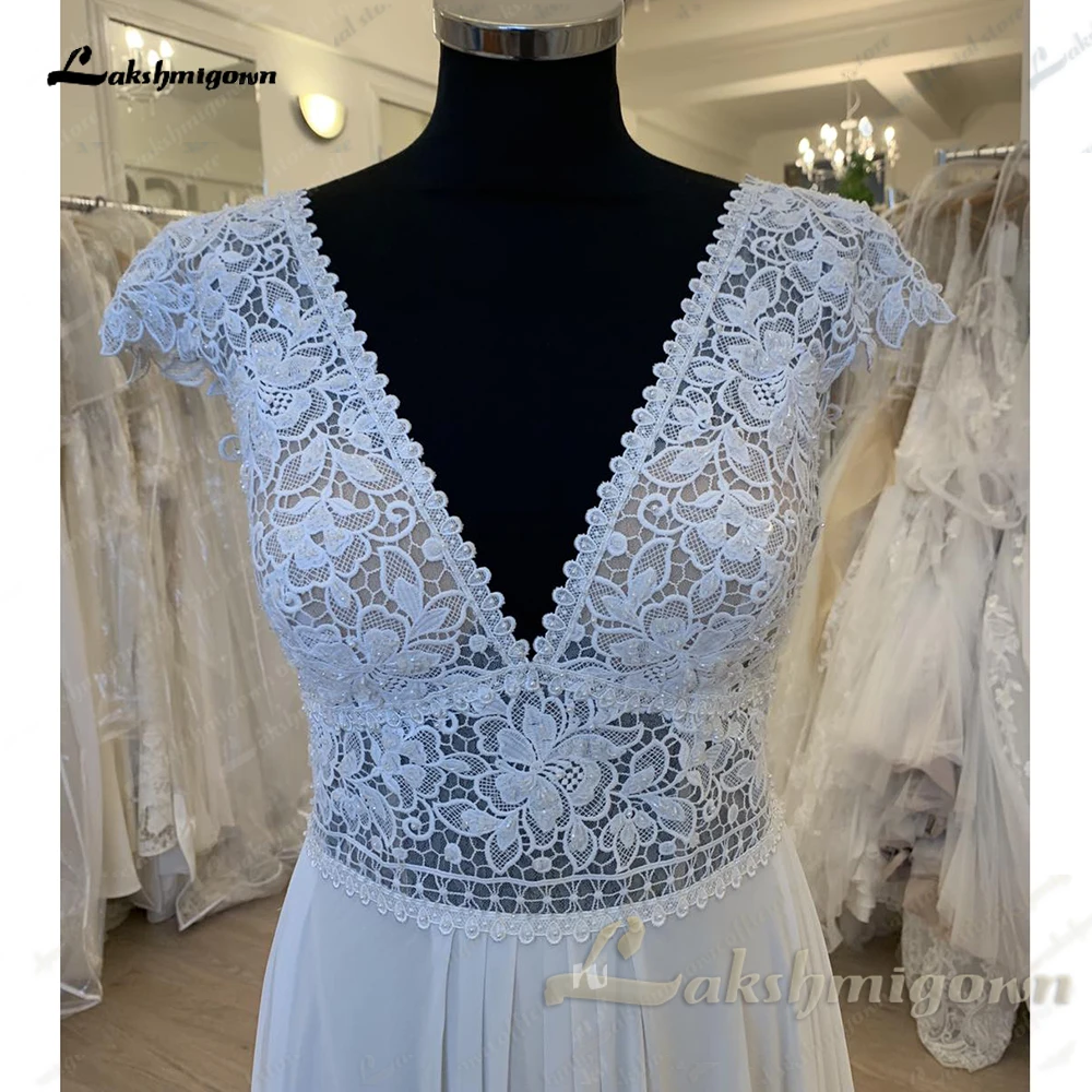 Lakshmigown Civil Boheme Cap Sleeve Lace Boho Bohemian Wedding Dress for Women 2024 Backless Chiffon Bridal Gown Custom Made