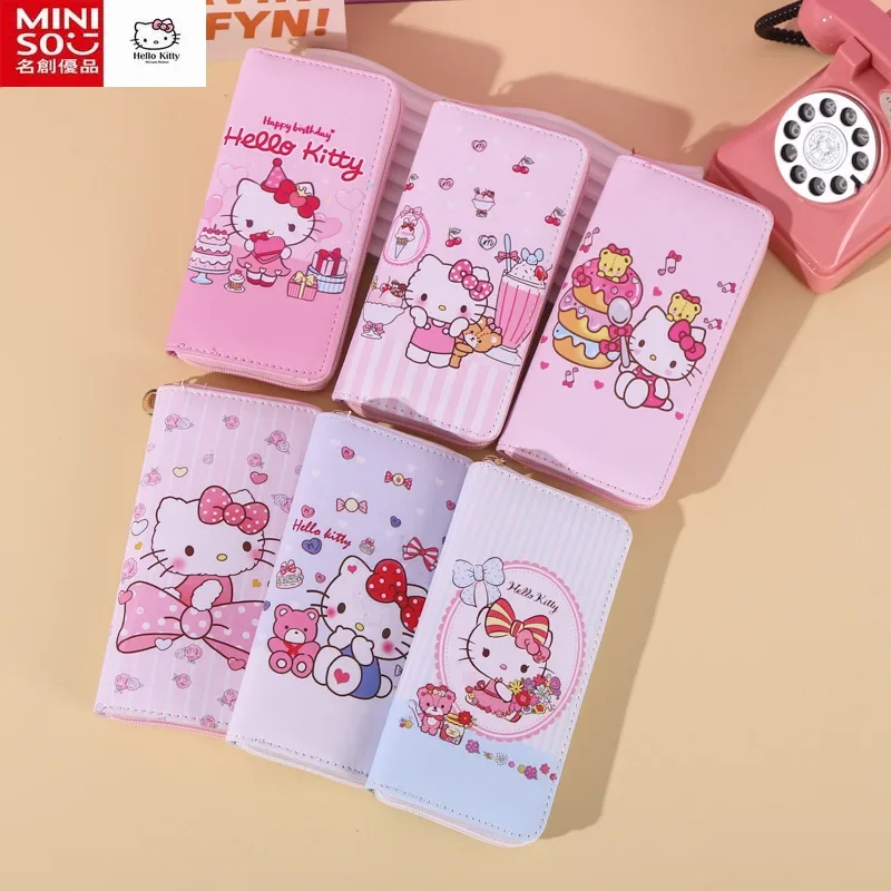 MINISO-cartera de Hello Kitty para mujer, cartera larga con cremallera y múltiples compartimentos, creativa, de dibujos animados