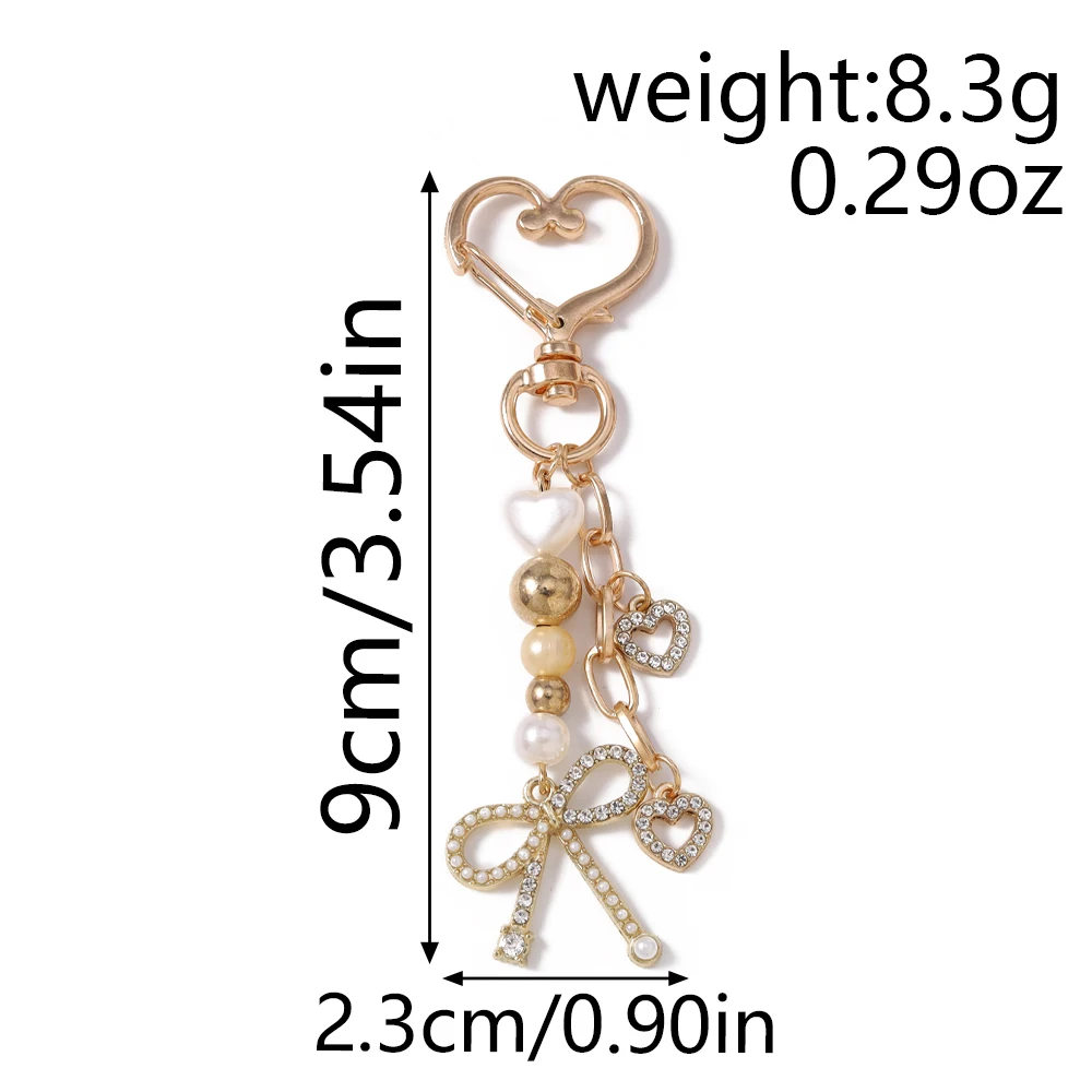 Aihua Niedlicher Y2K Metall-Herz-Blumen-Schleifen-Schlüsselanhänger mit Perlen für Damen und Mädchen, Handtaschenanhänger, DIY handgemachter Schmuckzubehör – Detail 3