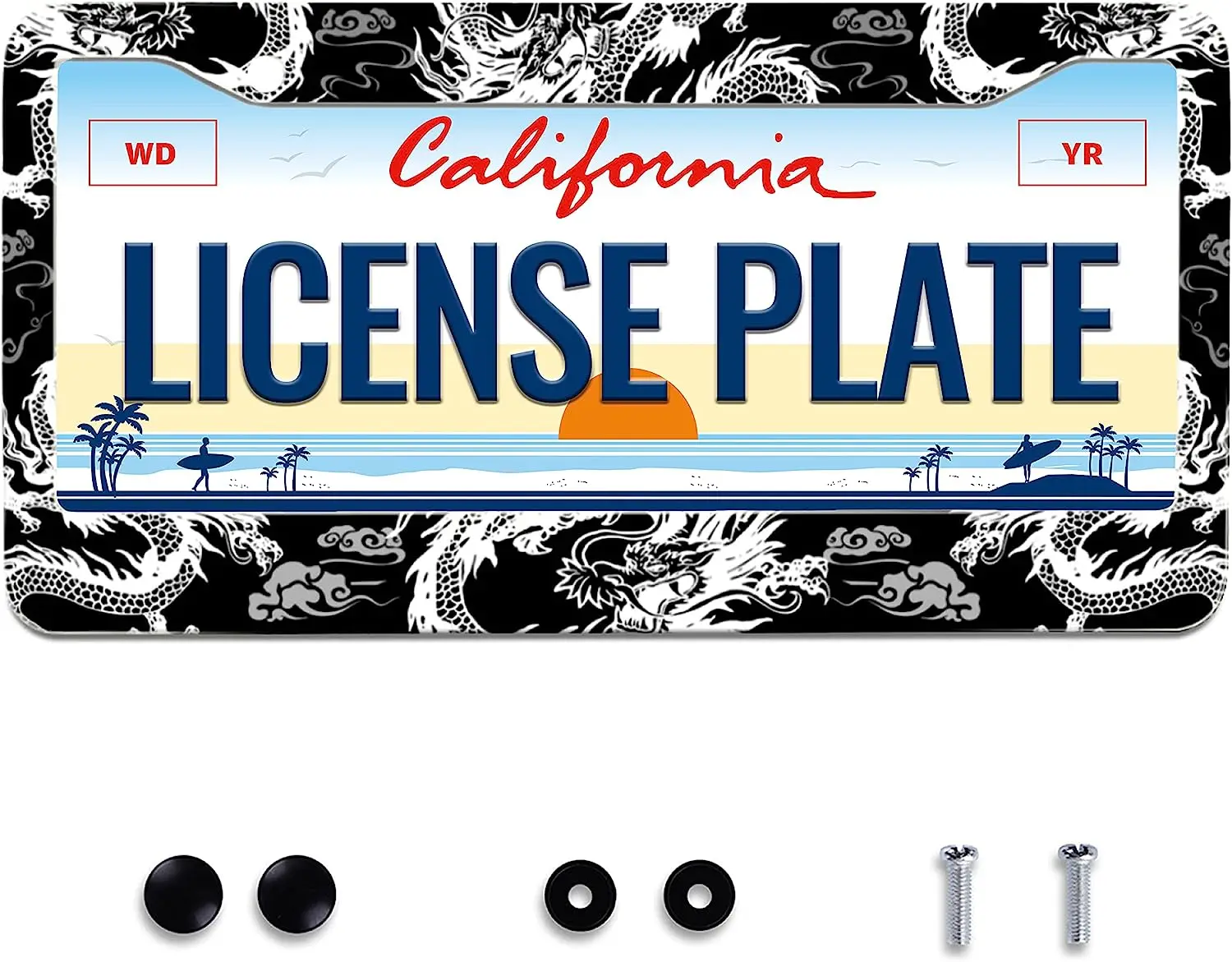 

Dragon License Plate Frame Beautiful Aluminum License Plate Frames for Car Decorative Parts Rustproof Cover for Standard Us