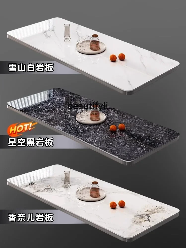 อิตาเลี่ยน Minimalist หรูหราโต๊ะรับประทานอาหารเก้าอี้ผสมหนาหินแผ่นตารางโมเดิร์นสี่เหลี่ยมผืนผ้า High-G