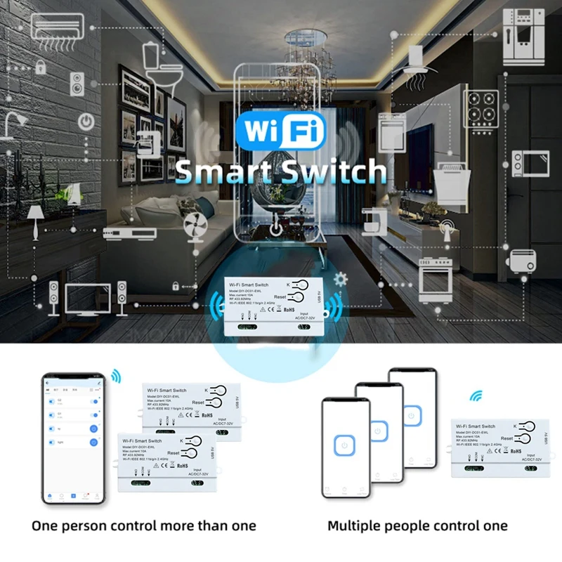 Wifi Smart Switch Ewelink DIY Timer+RF433 Remote 1CH 7-32V 2.4G Wifi Home Automation Module For Alexa Google Home Durable