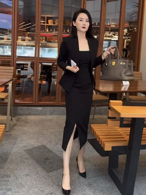 

Модный костюм-двойка с блузкой на завязках и поясом, весна 2025, полиэстер, с длинным рукавом, для работы и учебы