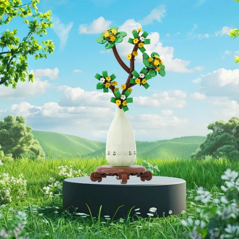 

674PCS MOC Creative Expert Four Seasons Bonsai Building Blocks Blossom Lotus Peach Simulation Plant Model Bricks Toy Kid Gift