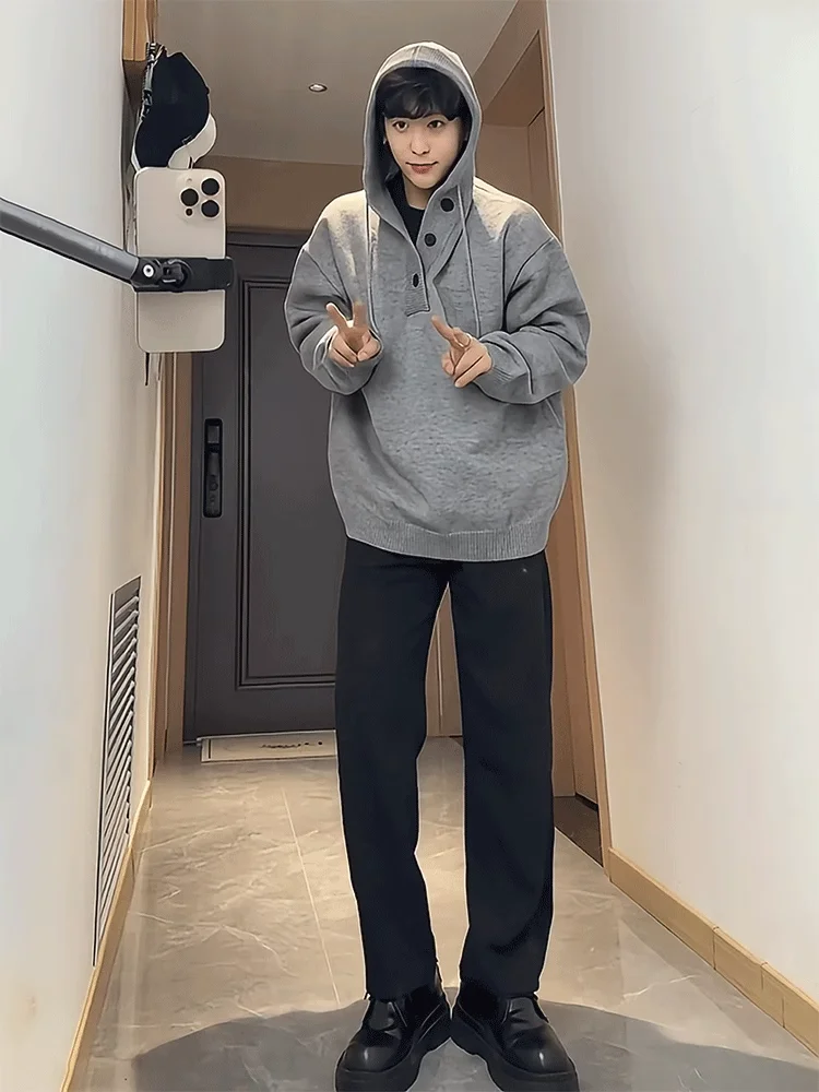 

Американский ретро-худи с капюшоном, вязаный свитер свободного кроя, унисекс, зимняя повседневная модная верхняя одежда