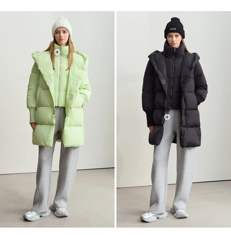Amii 2026 Winter Warm New Women Down Jacket Cuffs Magnetic Buckle Zipper Hooded Fake Two-piece Thick Loose Long Coats 12444104