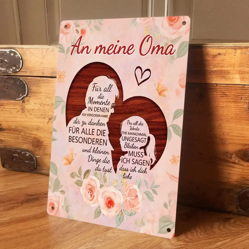 1 قطعة 2D شقة دافئة خشبية على شكل قلب تصميم الجدة الحديد اللوحة اللوحة الألمانية الأسرة التذكارية الديكور جدار اللوحة غرام