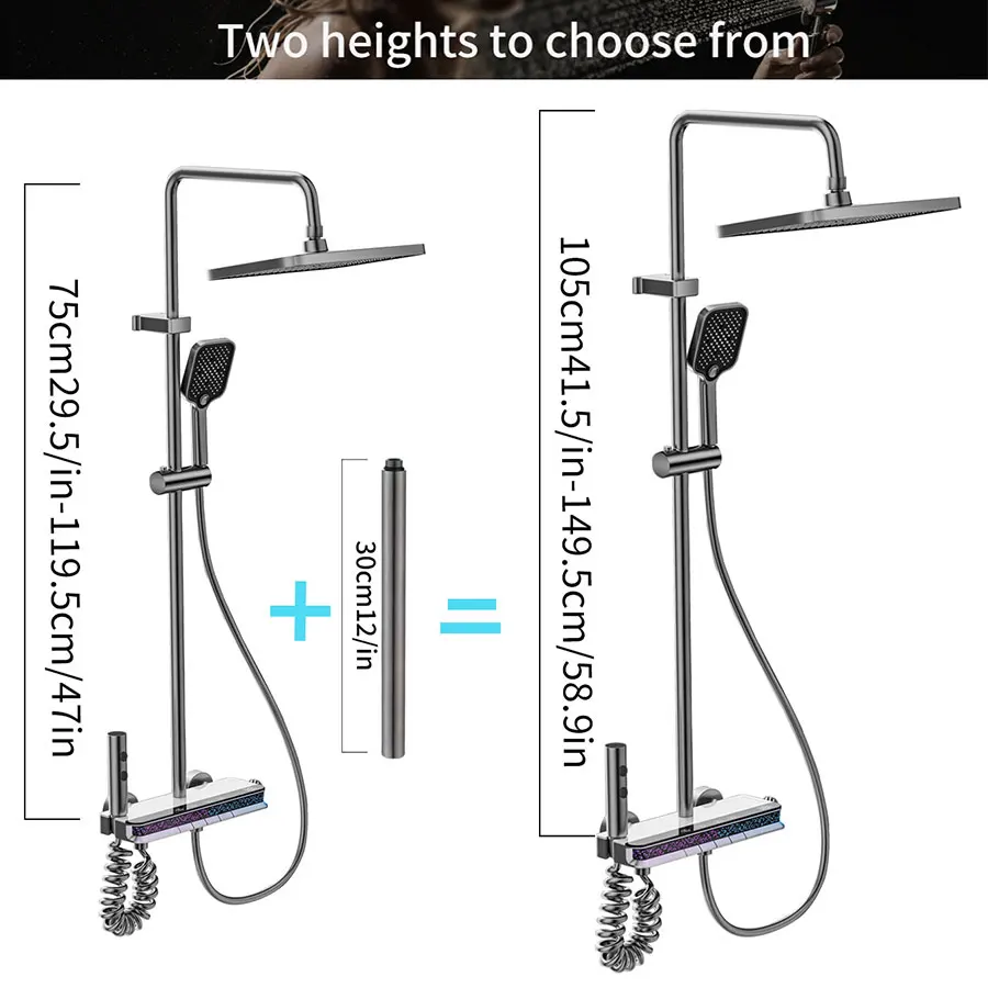 12 Inch Shower Set Digital Display LED Wall Mounted Hot & Cold Faucet Mixer Rain Shower Bathroom Smart Shower Set