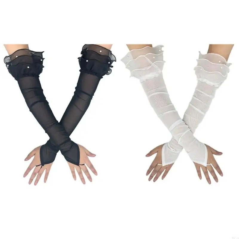 

W0YA Fashionable Long Sheer Gloves Arm Sleeves for Women 1920S Cosplay Party Costume