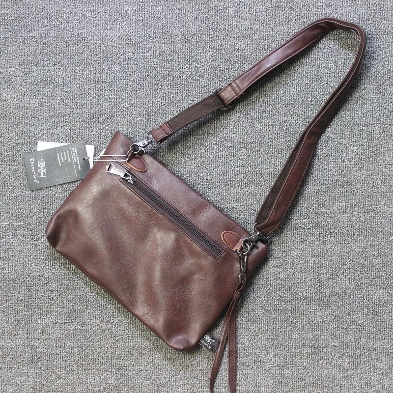 Bolso de hombro Vintage para hombre, bandolera de cuero suave con cremallera, bolso cruzado de gran capacidad