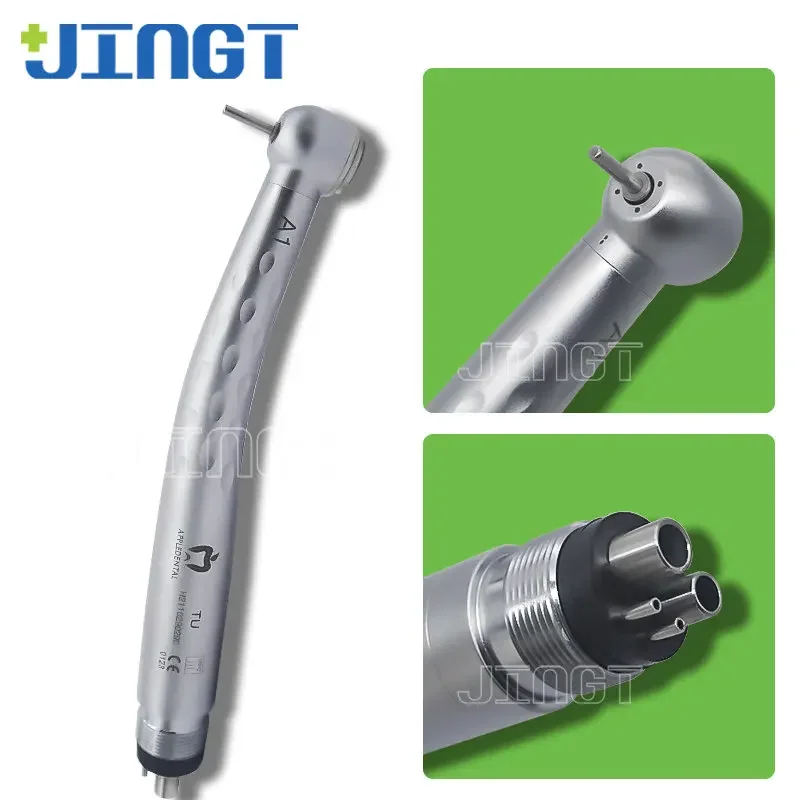 Dental High Speed Handpiece W/4 Water Spray Push Button Stainless Body Low Noise Press Head E-generator 2/4 Holes