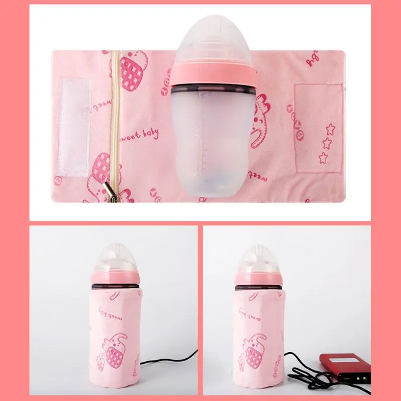 حقيبة حرارية لزجاجة الأطفال مزودة بمنفذ USB ذكي لدرجة الحرارة الثابتة وطباعة كرتونية لطيفة