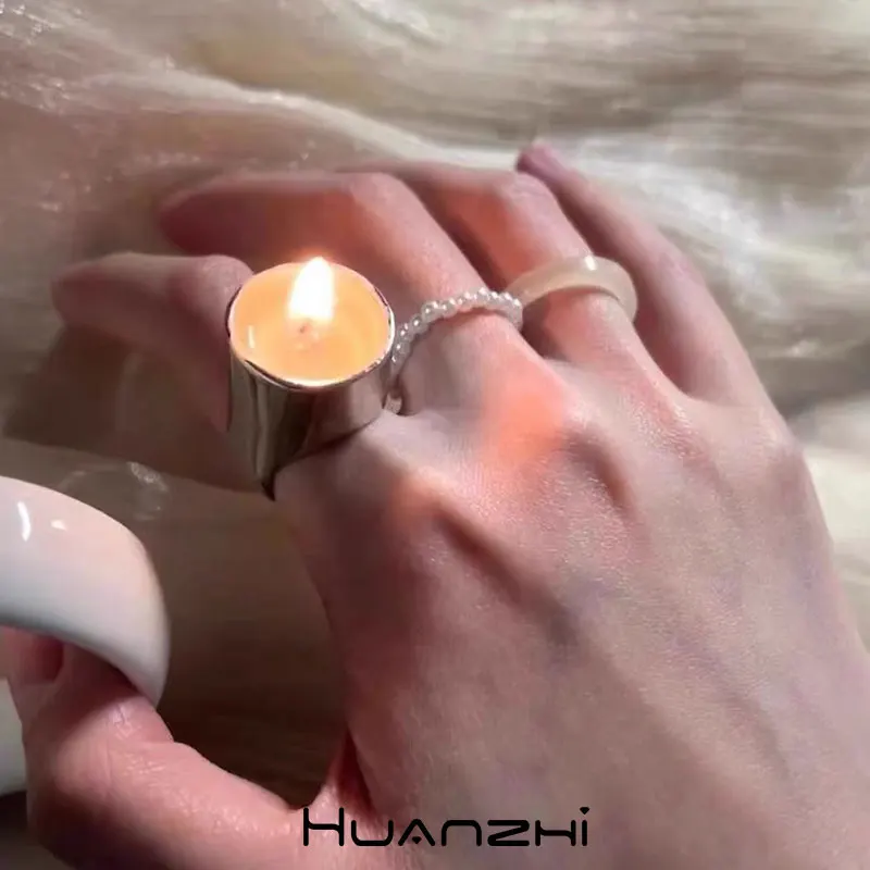 HUANZHI-anillos de vela de Metal únicos para mujeres y hombres, joyería de tendencia Vintage exagerada, creatividad, regalo, nuevo INS, 2024