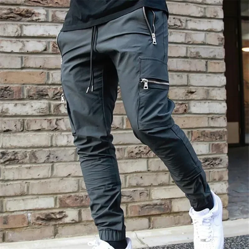 Jogger Sweatpants Track Pants Men Slim Fit Workout Trousers Male Multi-pocket Casual Skinny Pants Men's Zipper Design Sportswear