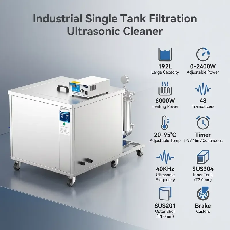 for Popular 192L Filtered Ultrasonic Cleaner 2400W 40KHz Large Capacity Industrial Ultrasonic Cleaner with Timing Function