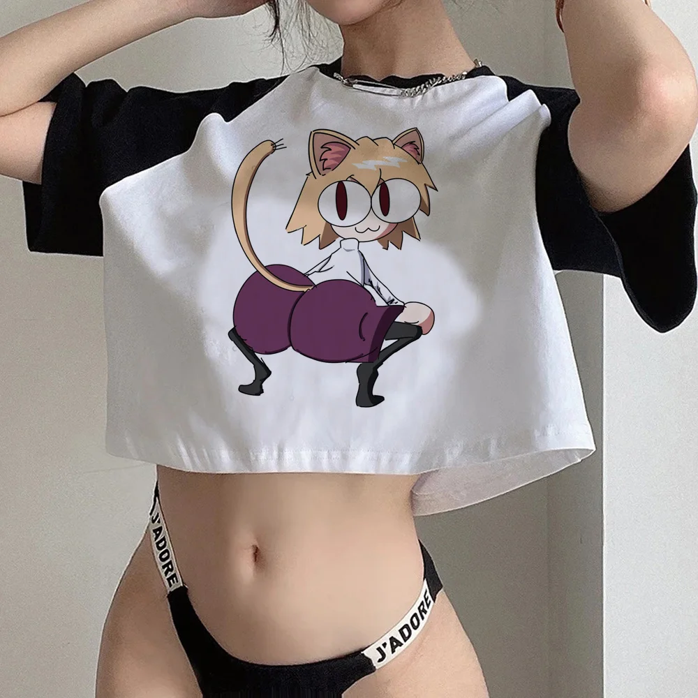 Neco Arc streetwear graphic aesthetic crop top Woman gothic 90s kawai Harajuku tshirt crop top