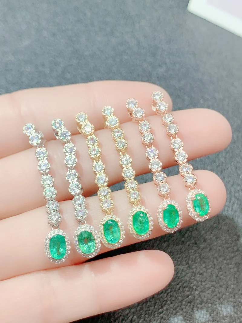 

YULEM Jewelry Sparkling Natural 4x6mm Natural Emerald Green Gem Drop Earrings for Women Silver 925 Earring