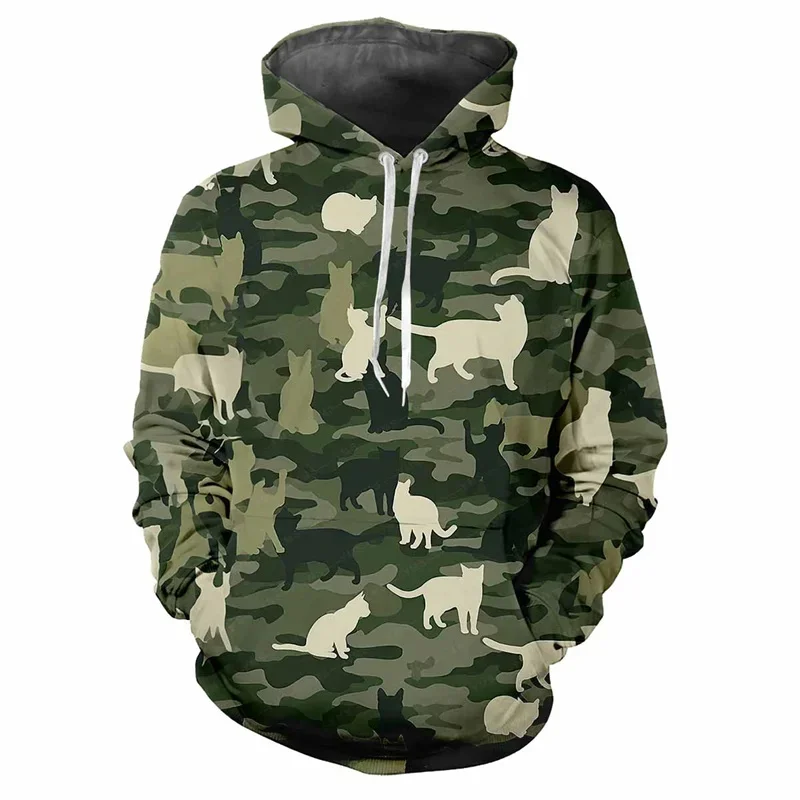 Bluza z kapturem z nadrukiem 3D Jungle Camouflage Men Cat Pattern Bluza Loose Casual Outdoor Sports Long Sleeves Street Kids Camo Hoodies