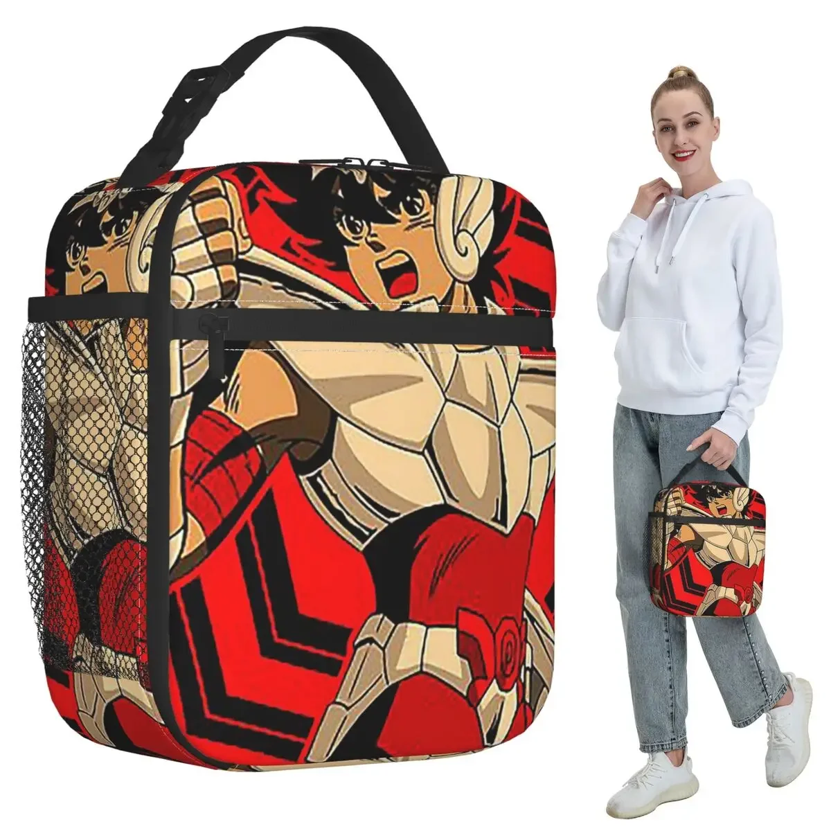 Knights Of The Zodiac Pegasus Seiya Saint Anime Insulated Lunch Bag Women Office Cooler Thermal Food Box Lunch Boxes Container