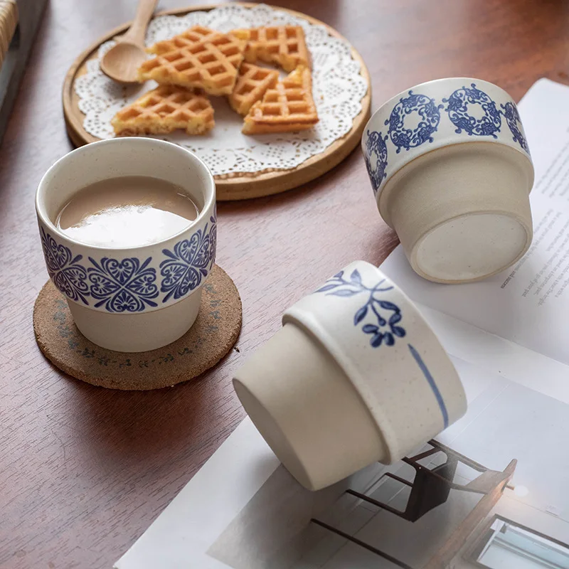 Retro Chinese Ceramic Milk Mug Stackable Cup Breakfast Creative and Simple   Simple Coffee Water Cups Household Drinking Utensil