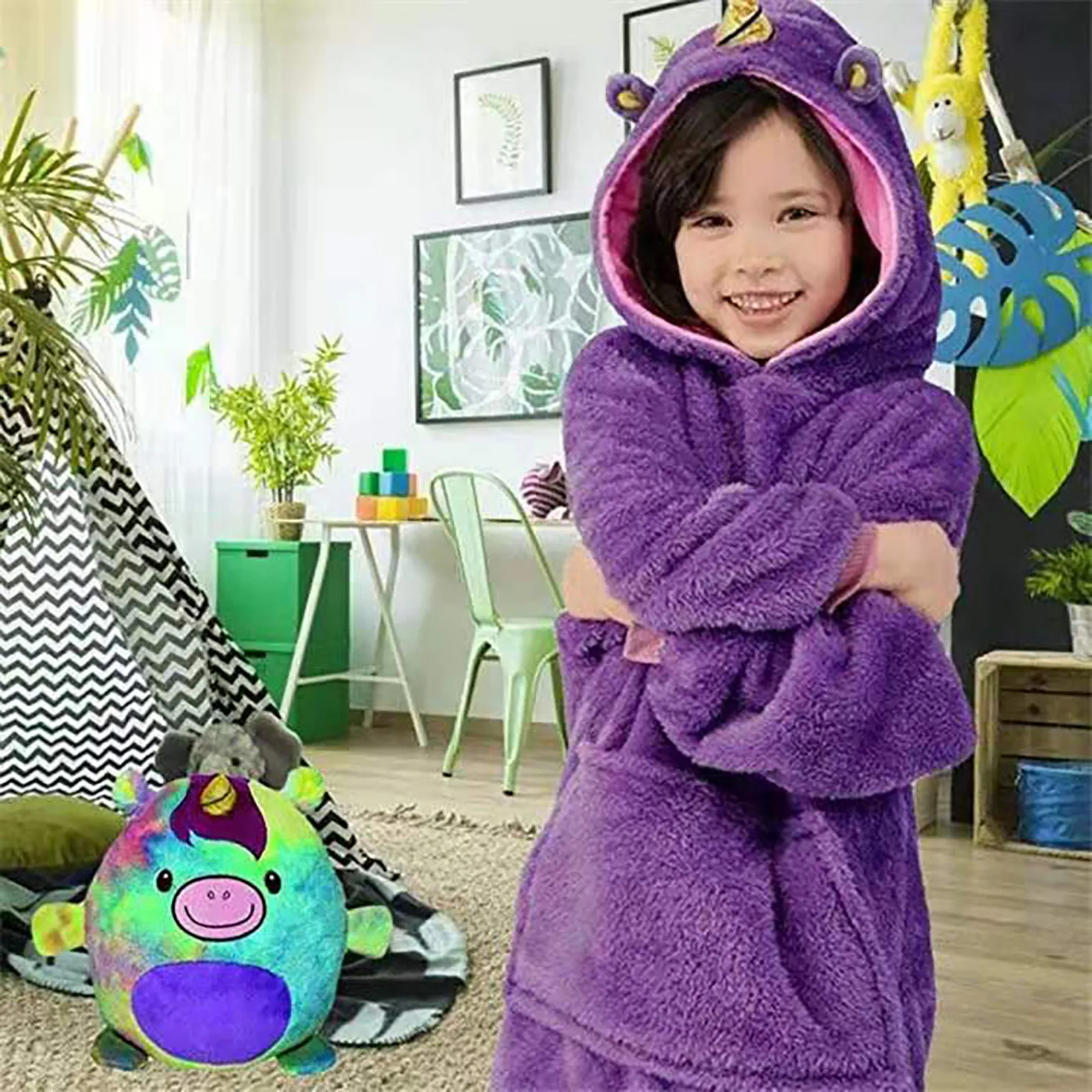 Kids Teenages  Hoodie Long-sleeves Hoodie Foldable With Storage Bag Cute