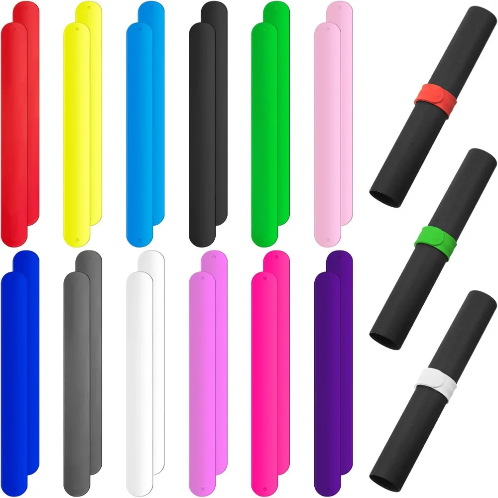 10Pcs Flexible Wrapping Paper Roll Holder Clip Silicone Self-Rolling Slap Bracelets Solid Color Soft Wristbands
