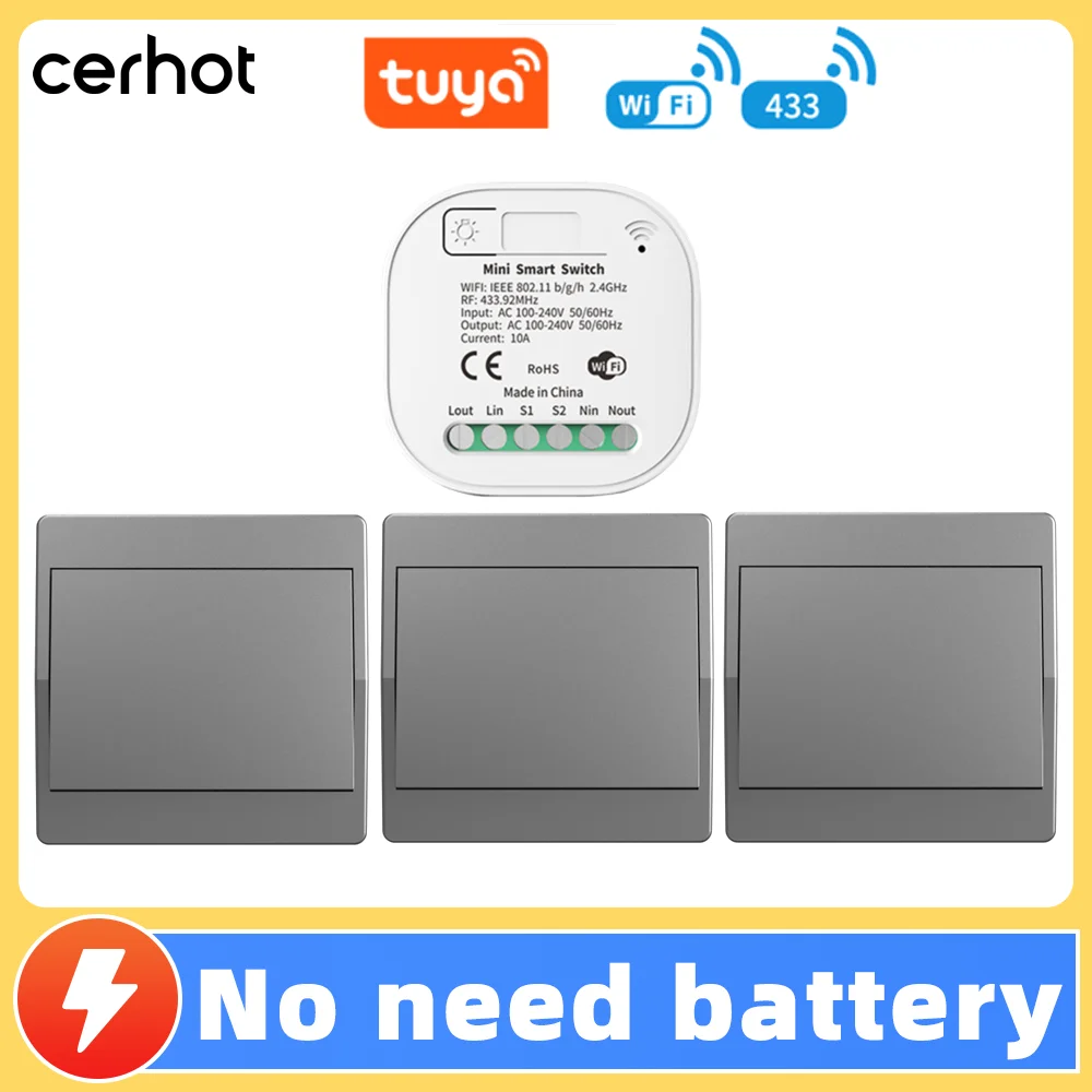 

Cerhot 10A WIFI Switch Умный дом Tuya App Дистанционное управление Умный таймер-переключатель без батареи Выключатель света Работа с Google Home Alexa