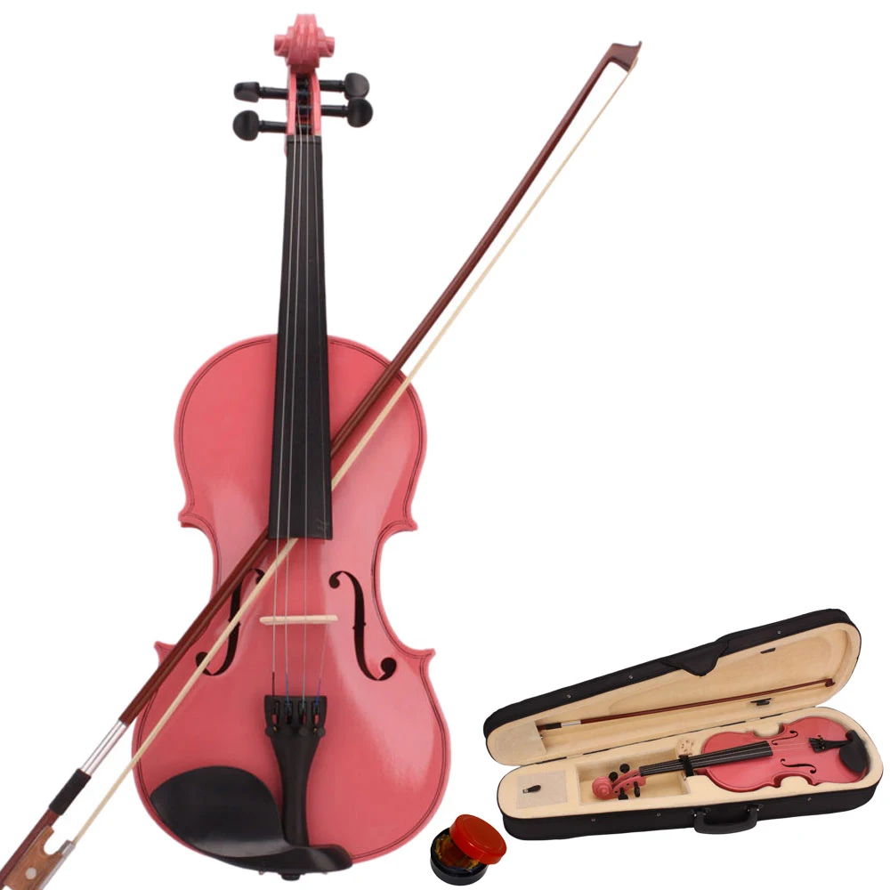 

New 3/4 Acoustic Violin Case Bow Rosin Pink