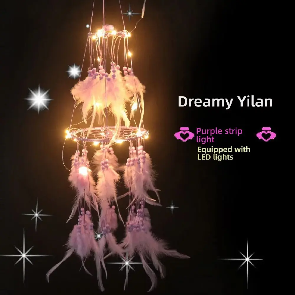 Double Layer Light Up Dreamcatcher, Feather LED String, 15cm 77cm, Ideal for Bedroom Decor Homestays & Gift Giving