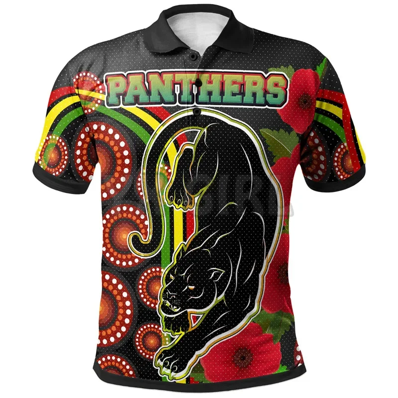 2024 Summer shirts women for men Aboriginal Panthers Anzac Day Panther With Poppy Polo Shirts 3D printed Short sleeve Tops