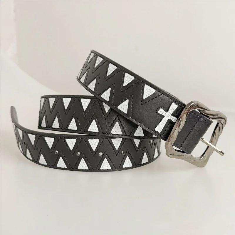 

Cross Shark Tooth Belt Versatile Women's Fashion Belt In Instagram Style Punk Pu Premium Decorative Belt Triangular Waist Belt