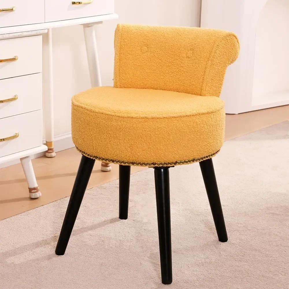 

Sherpa Vanity Chair with Back Small Makeup Chair with Wood Legs Sherpa Vanity Stool Tufted Accent Chairs (Yellow)