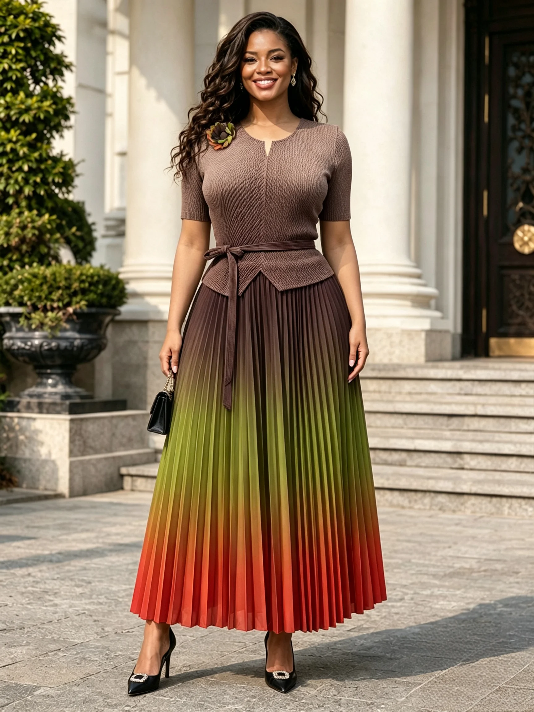 2026 summer new fashion piece women's clothing pleated foreign trade v-neck fashion gradient color dimensional flower dress