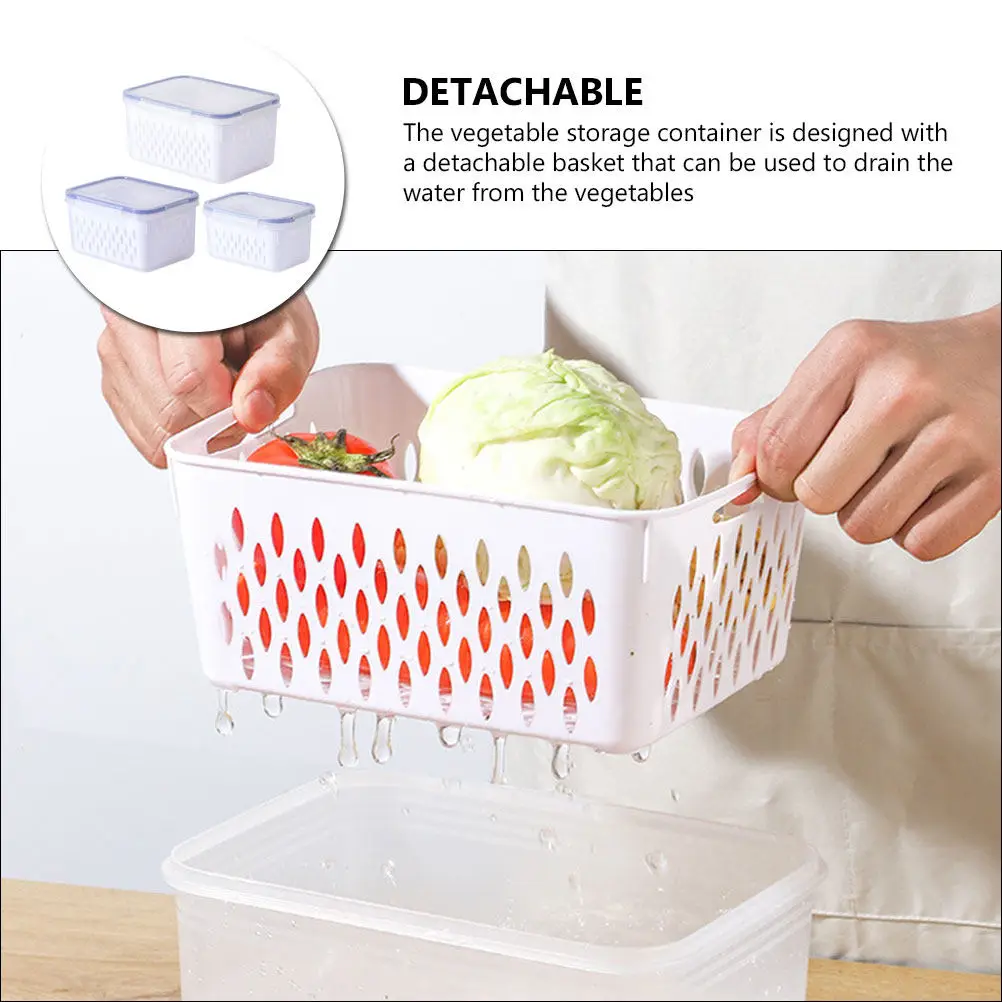 3Pcs Produce Saver Box Set Detachable Colander Safe PP Material Refrigerator Container Box Food Preservation Boxes Fridge Fruit
