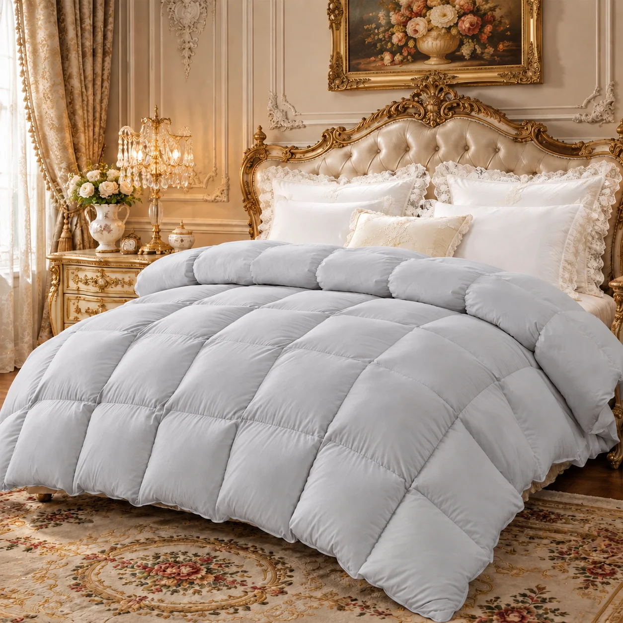 Luxury Oversized Down Alternative Comforter Duvet Insert, Extra Fluffy Box-Stitch All-Season Comforter with 8 Corner Tabs, Soft Cloud-Like Warm Bedding Blanket Machine Washable Quilt for Twin Full Queen King Bedroom & Guest Room