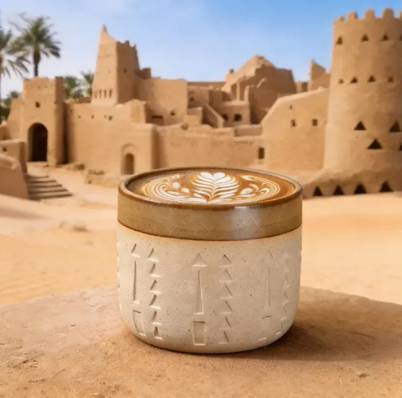 MSH 250ml Vintage Middle Eastern Arab Architectural Relief Rough Earthenware Coffee Cup Latte