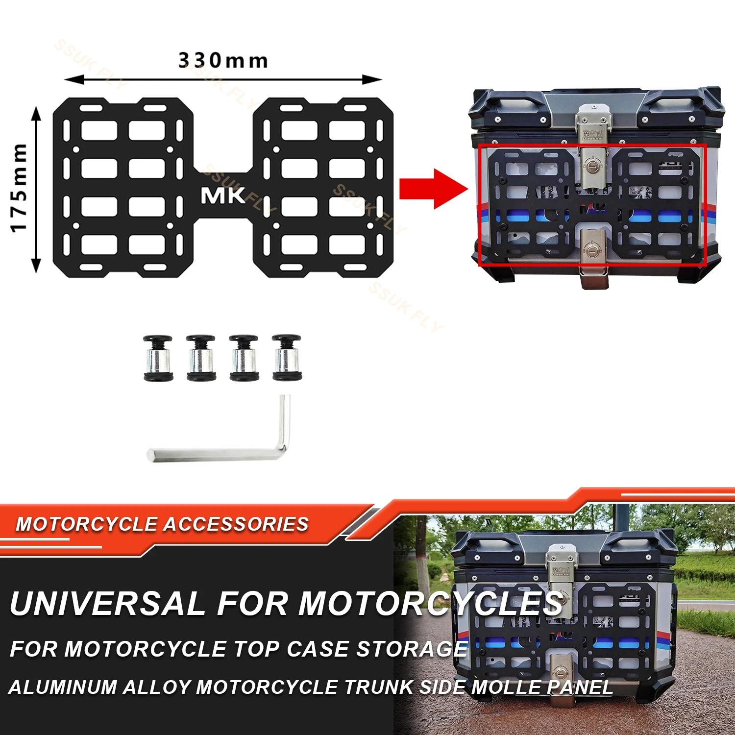 

Motorcycle Front Molle Panel For Trunk Storage Stainless Steel Waterproof Tactical Universal Top Case Organizer Modular Storage