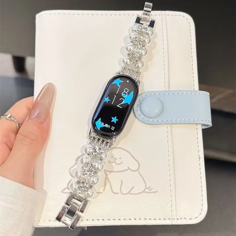 Cinturino con perle di diamanti adatto per Xiaomi Band 8 Pro/9Pro,8/8NFC/9/9NFC/10/10NFC,Per Mi band 3/4/5/6/7, Per Redmi Watch4/Watch5