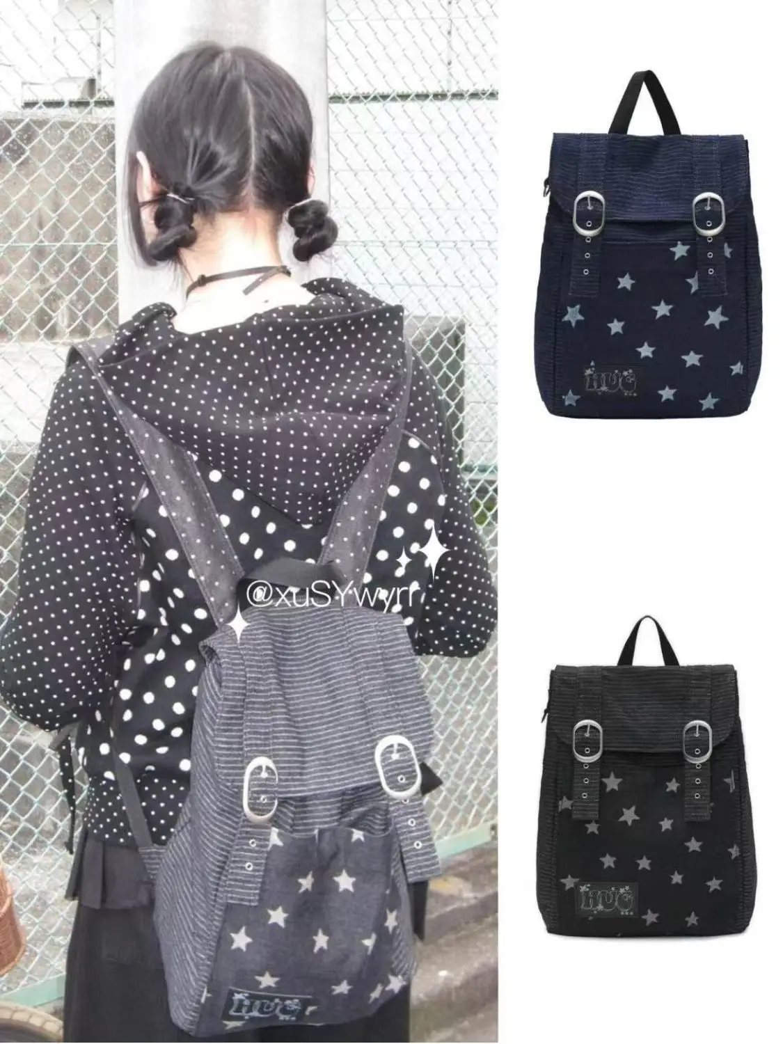 

Hugyourskin Spring 2025 Women's Denim Bapa Star Striped Pattern Soft oulder Bag Commuter Sle Polyester Foldable