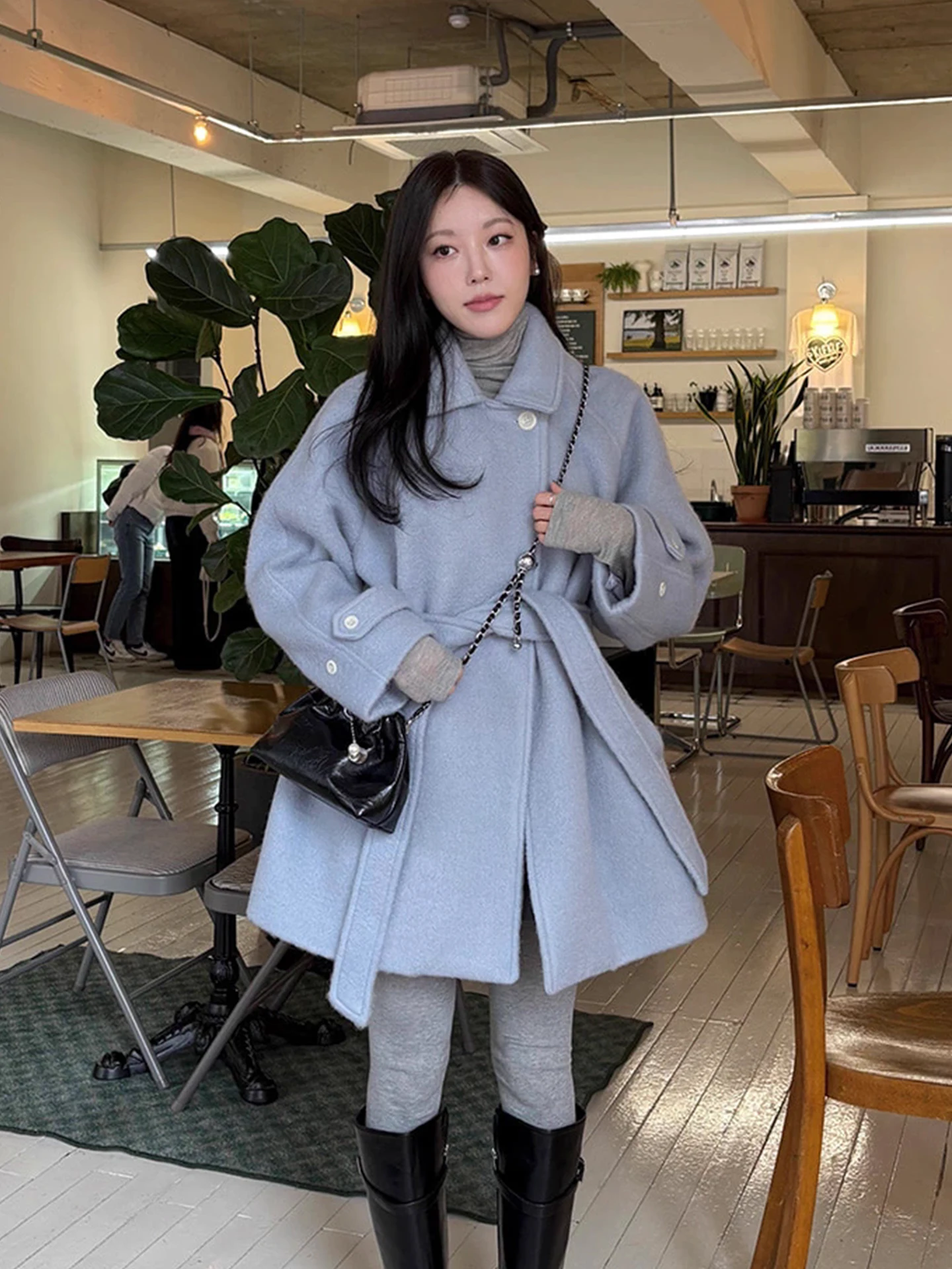 

Warm Woolen Coat Women's Gentle Ele Cottonadded Midlength Winter New Sle Belted Waist Flattering Top Sweet Sle